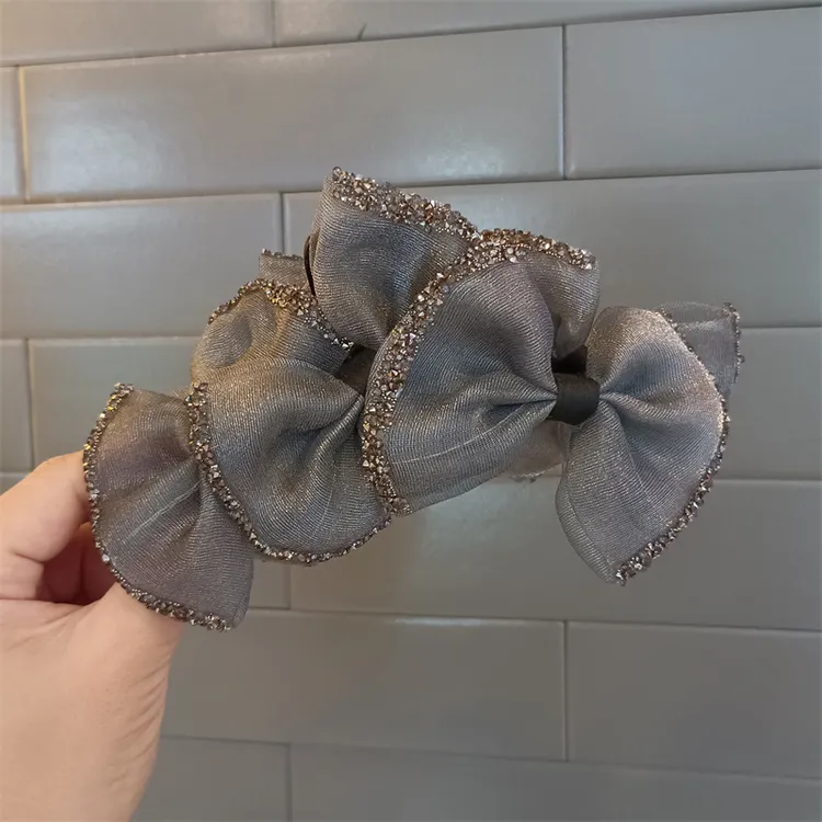 轻奢气质网纱蝴蝶结发夹女后脑勺抓夹在逃公主顶夹鲨鱼夹闪钻头饰