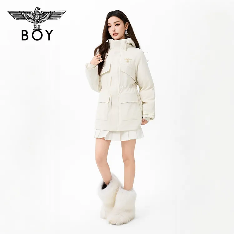 【月光手书】BOY LONDON中长款羽绒服女款收腰连帽外套90绒W70908