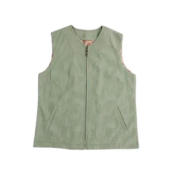 国风印花女士马甲羊毛一体宽松休闲型羊皮马甲女士上衣