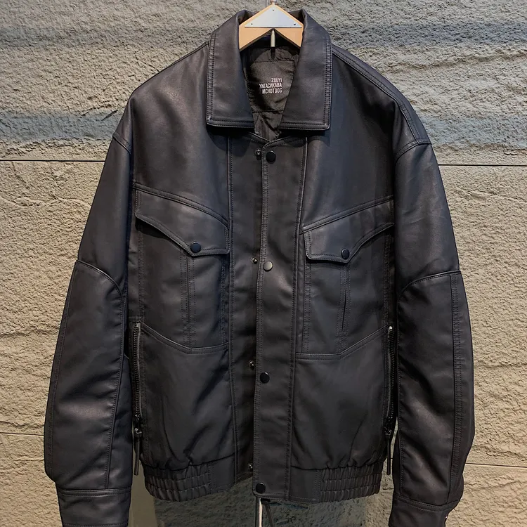 99高街痞帅复古机车软皮夹棉外套