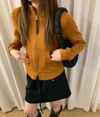 7835纯色立领长袖拼接短款外套女