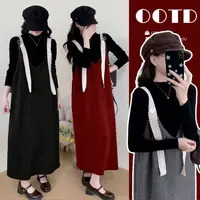 时髦孕妇装春秋装韩版吊带裙两件套2025新款针织孕期穿搭洋气套装
