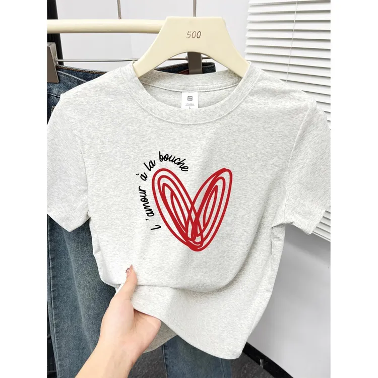 正肩圆领短袖t恤女装今年流行爆款胖mm大码穿搭设计感洋气上衣ins