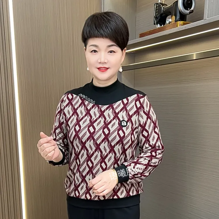常规款秋季新款宽松型圆领中老年女装百搭女士气质打底衫F212