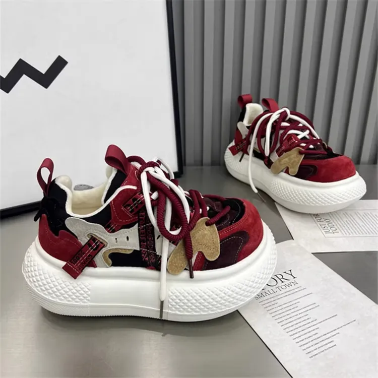 2025冬季新款爆款厚底拼色大头鞋女百搭加绒舒适增高运动休闲潮鞋