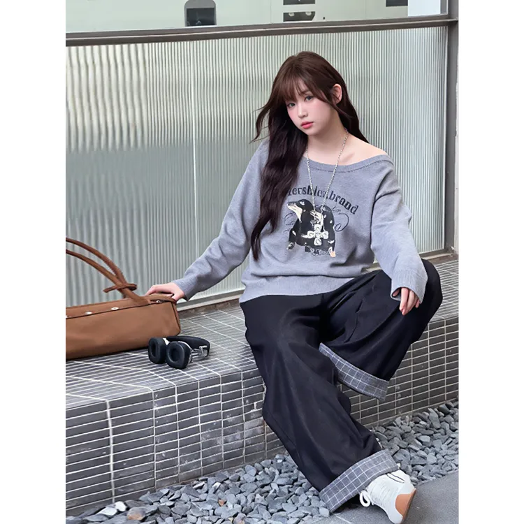 张大人【加州街头】大码女装微胖妹妹街头休闲印花卫衣搭阔腿牛仔裤