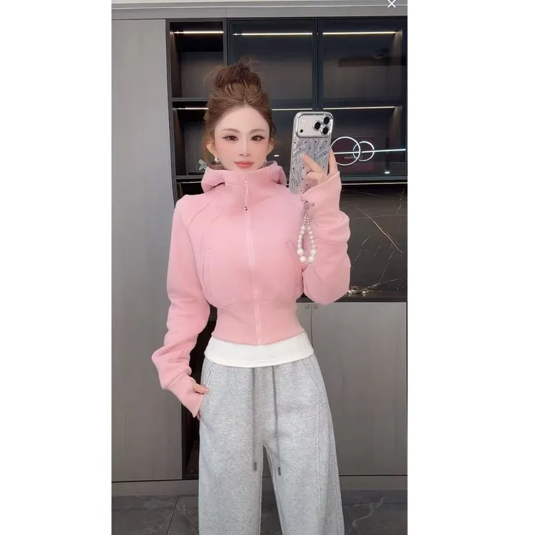 曼曼【时光旅人】休闲加绒连帽开衫卫衣外套3778#