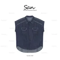 【SANSAN】夏季复古牛仔衬衣时尚休闲拼接衬衫DY-20105