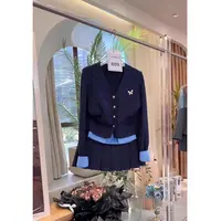 2025秋冬新款韩版高级感假两件小香风针织上衣显瘦百褶裙两件套装