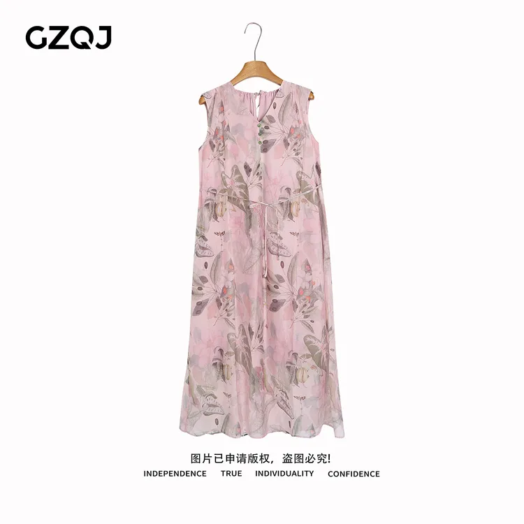 老琴私服 【樱吹简裥】欧若风时尚甜美气质无袖V领连衣裙女 9634