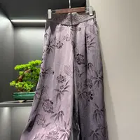 中式直筒裤气质中高腰夏季宽松阔腿裤6339