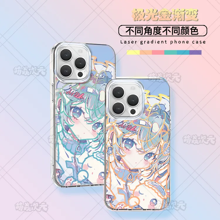 初音未来可爱适用苹果华为VIVO小米OPPO一加二次元极光金手机壳
