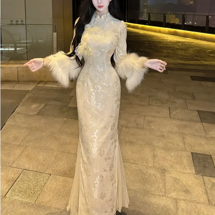 LHMknk1画报夫人原创自制温柔立体花仙气飘飘旗袍 神明少女花旗袍