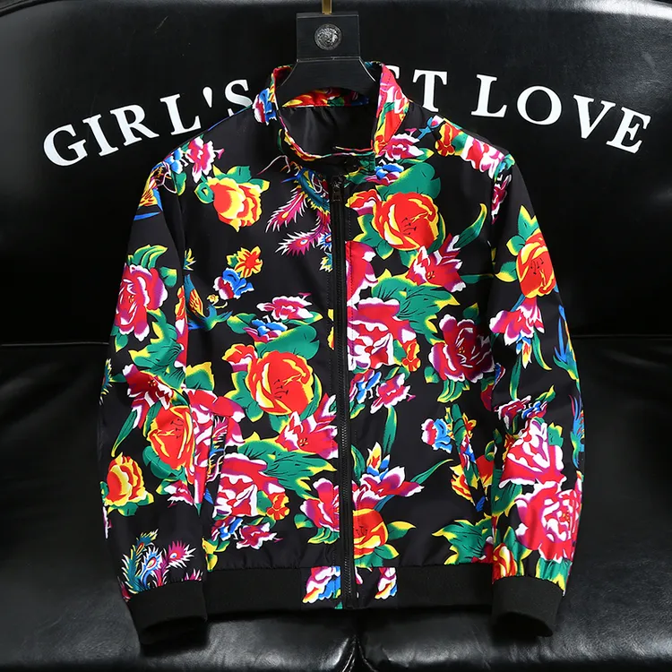 东北大花薄款春秋2025新款立领夹克男潮流休闲喜庆情侣女网红外套