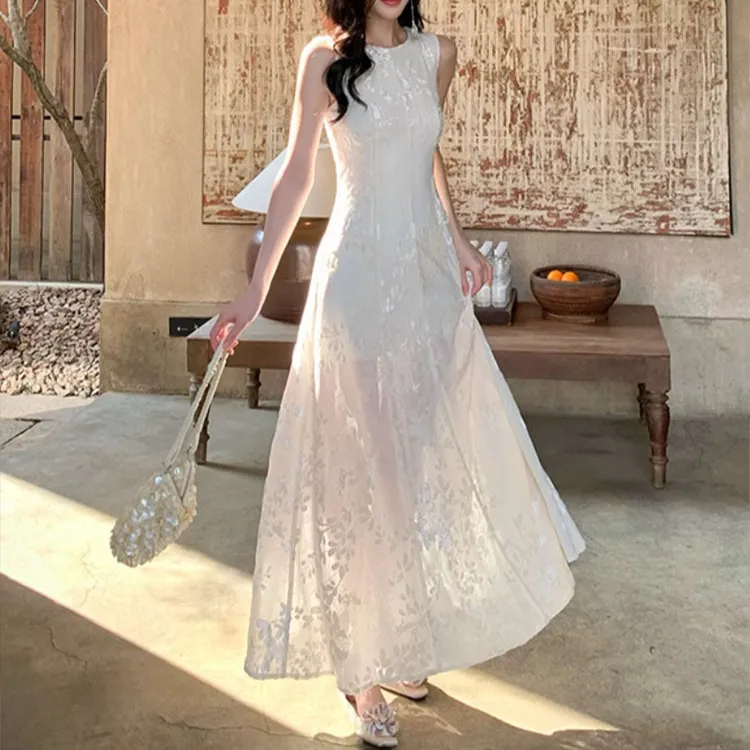 【月光女神】白色薄纱背心连衣裙子女开春度假穿搭纯欲慵懒风女装