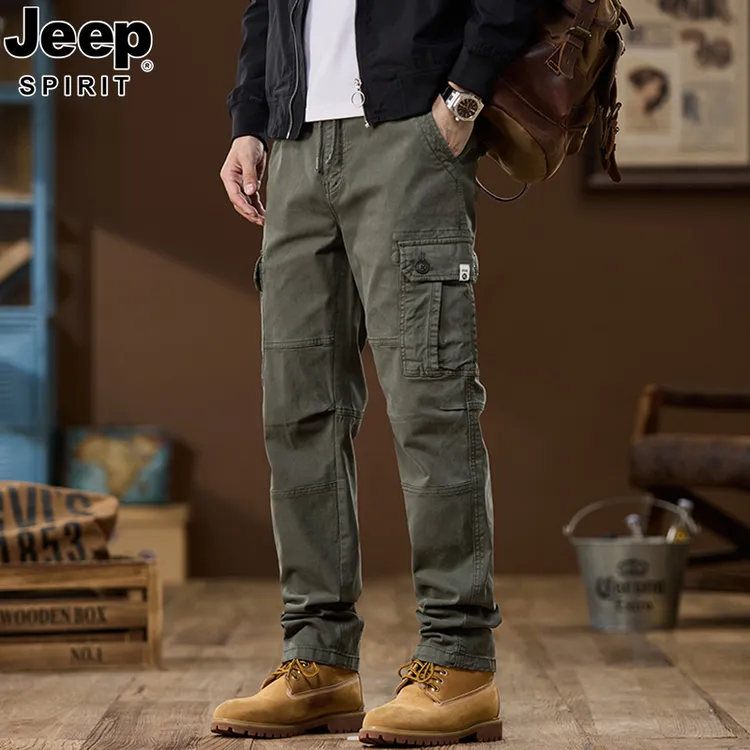 JEEP吉普秋冬款工装裤男宽松直筒2025新款户外军绿色多口袋裤子男