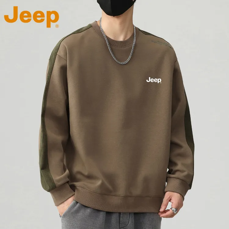 JEEP吉普美式复古长袖卫衣男士春秋季潮牌拼接撞色宽松上衣服外套