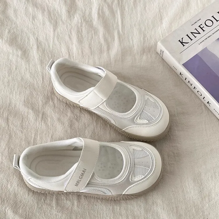 爆款镂空透气小白鞋女2025夏季新款厚底魔术贴休闲板鞋玛丽珍凉鞋