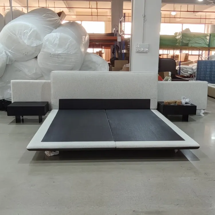 极简轻奢家用别墅主卧悬浮大床长方形时尚简约灰色白色