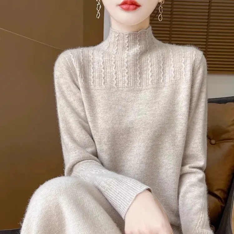 百搭洋气纯羊毛衫女半高领时尚内搭长袖套头针织毛衣秋冬打底上衣
