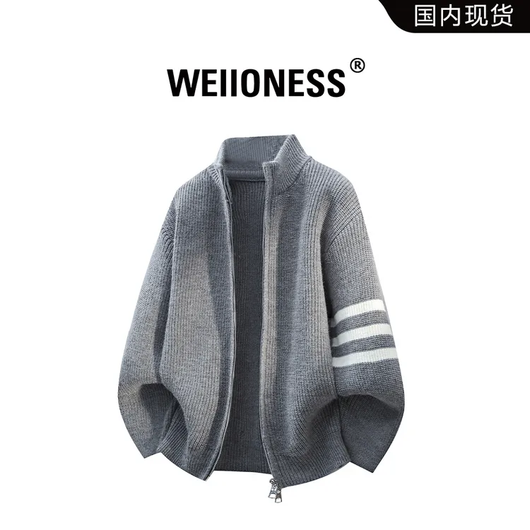 WEIIONESS日系休闲针织衫男冬季宽松潮流百搭外套高级感时尚男装