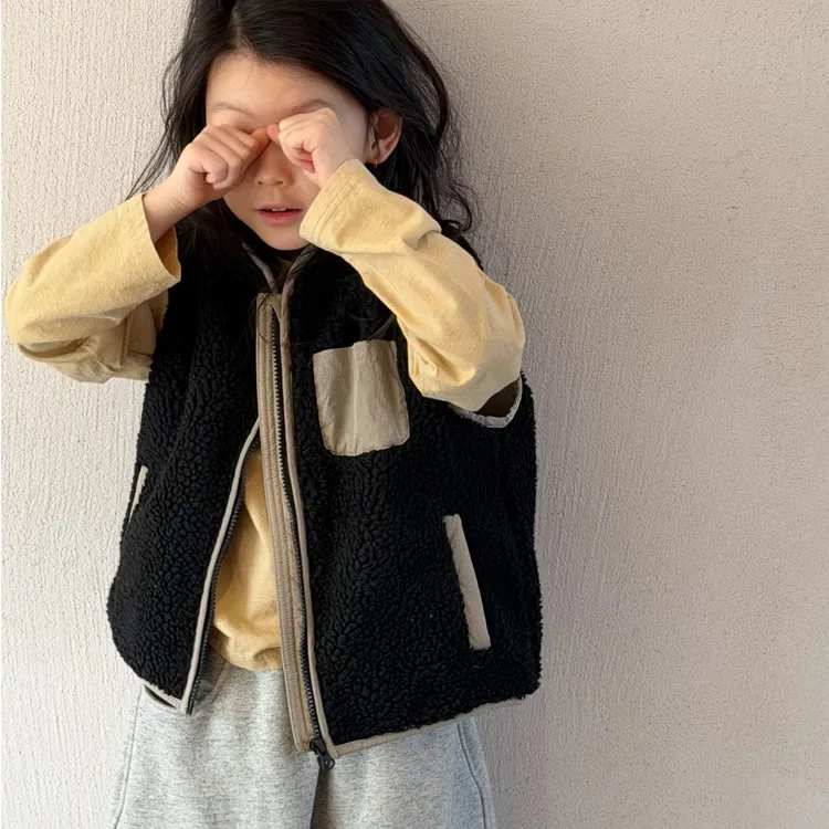 miniwhy亲子童装 | 低调小高级~黑金撞色羊羔绒马甲运动坎肩 25冬