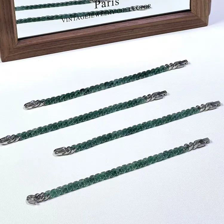 【翡翠古巴链迷你版】翡翠手链多样性发一DM2965