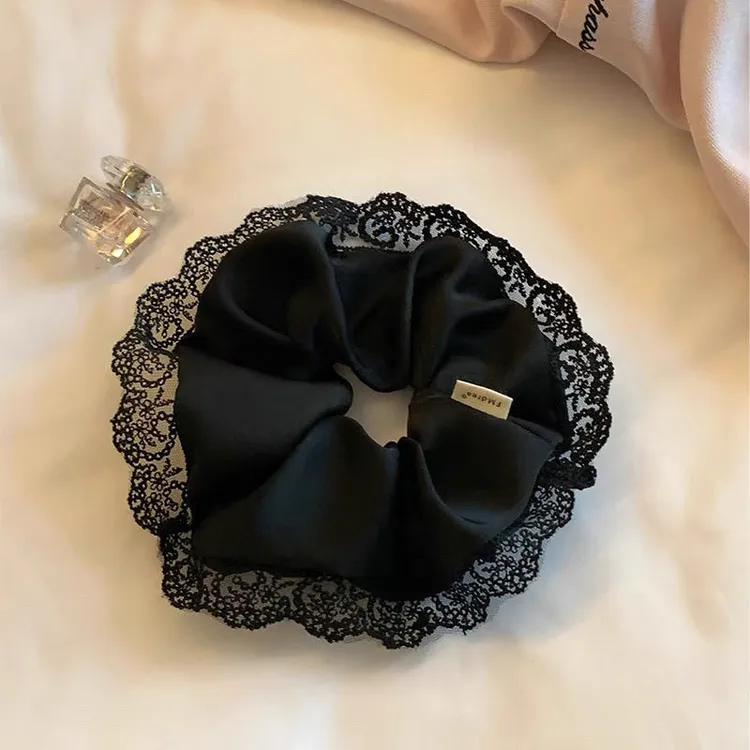 优雅高级感法式黑色蕾丝花边发圈皮筋扎头女发绳精致头花头发饰