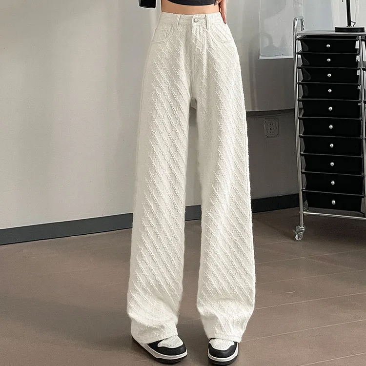 3318#高腰白色阔腿牛仔裤女春显瘦夏宽松新款高端直筒裤子女