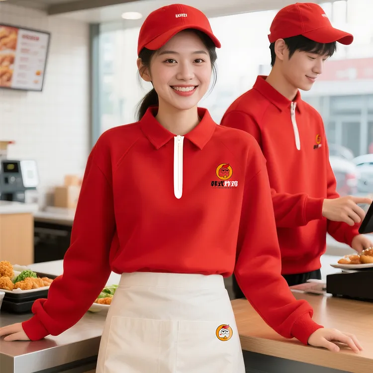 餐饮工作服定制印绣logo饭店奶茶咖啡餐厅服务员秋冬工装长袖卫衣