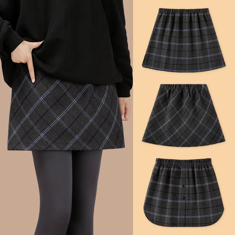 高级感屁帘2025新款大码格子半身裙打底鲨鱼裤遮屁股神器卫衣叠穿