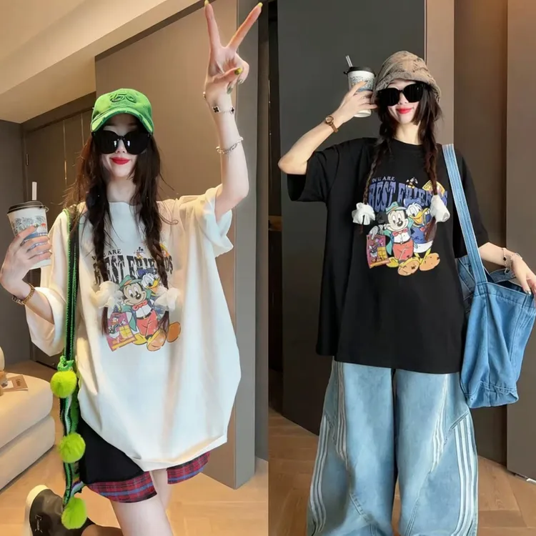 YY2101春夏新款韩版唐老鸭米奇印花宽松休闲圆领短袖T恤女