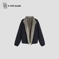 R-HER“塞纳烛雾”秋冬老钱风休闲水貂毛拼接双面拼接短外套P0061