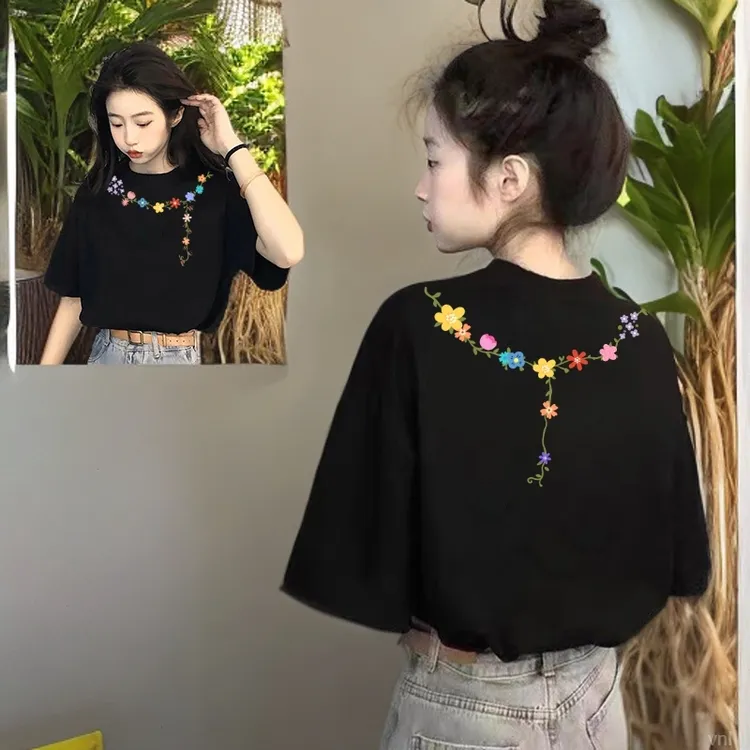 100%纯棉黑色短袖T恤女2025新款爆款夏季上衣宽松大码半袖体恤ins