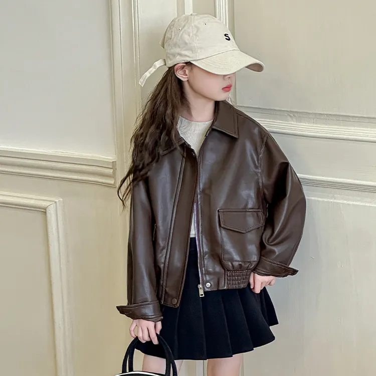女童皮衣外套秋装洋气时髦2025新款儿童PU上衣秋季大童衣服春秋潮