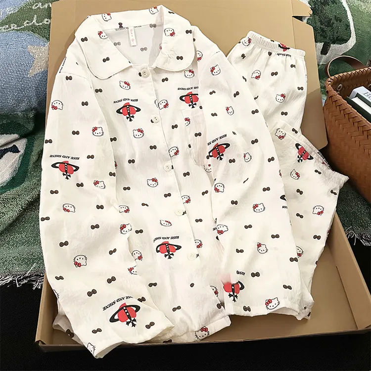 【爱心Kitty】春秋款云朵绵睡衣女长袖大码甜美爱心冬款家居服套装