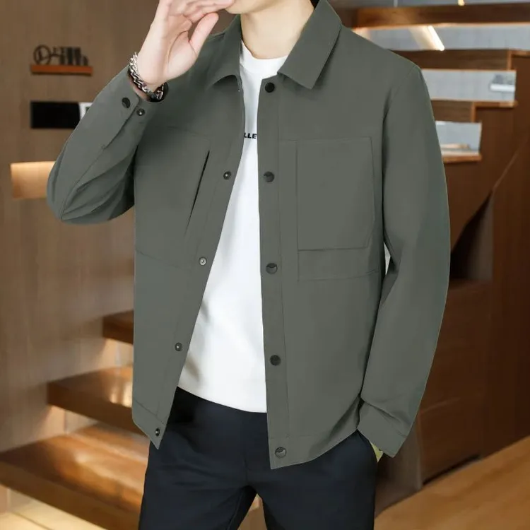 春秋季新款翻领夹克男士休闲痞帅简约百搭茄克衫外套男装潮流褂子