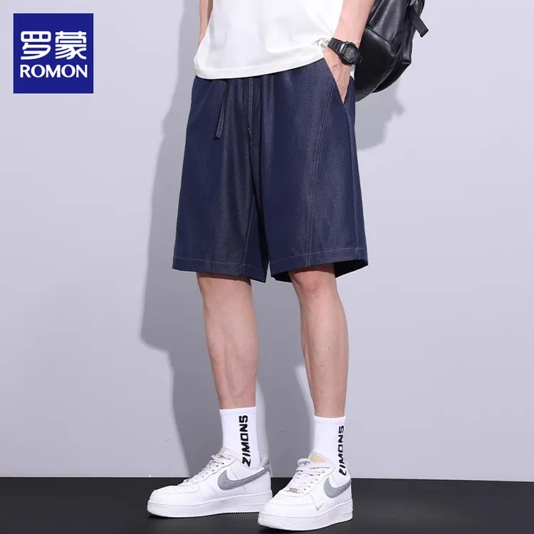 冰丝牛仔短裤男士夏季薄款宽松直筒五分裤美式潮牌原色休闲中裤子