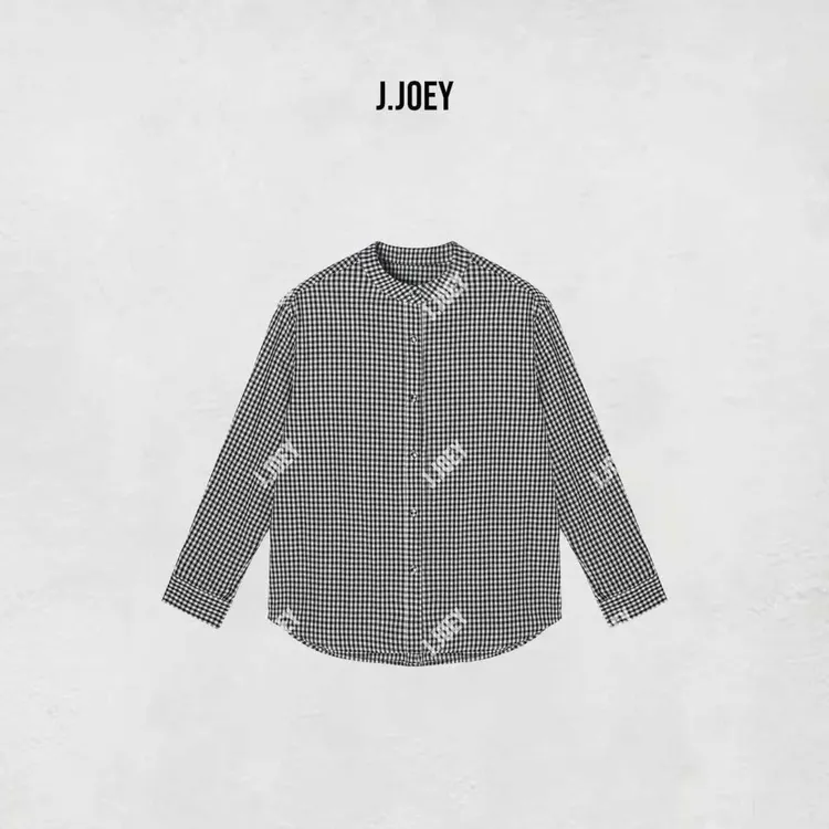 J.JOEY 经典简约百搭黑白格圆领宽松长袖衬衫 0865