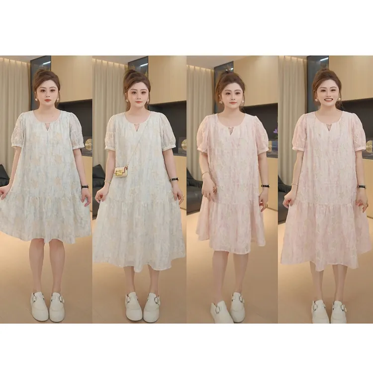 【胖佳佳】 梦幻星辰 短袖连衣裙夏季欧根纱绣花裙H625Q04426