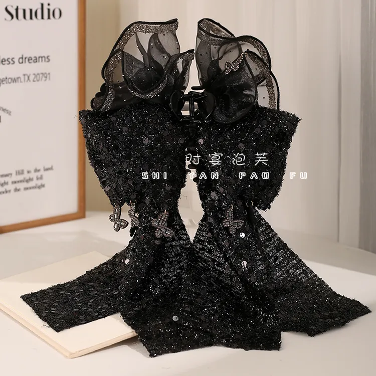 人鱼泡沫鲨鱼夹鱼鳞亮片流苏抓夹蝴蝶小吊坠原创设计华丽发夹发饰