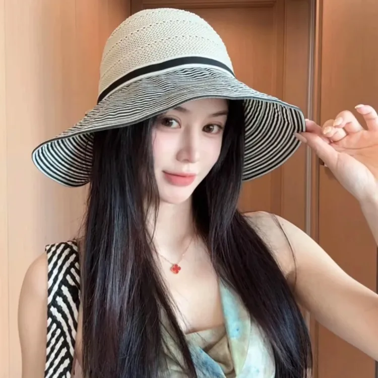 可扎马尾空顶渔夫帽女2025新款夏季可折叠透气太阳帽户外遮阳帽女