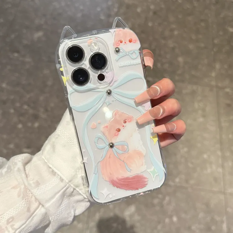 SMBLCE甜美猫咪贴钻适用iPhone16/15pro苹果14猫耳朵手机壳13/12