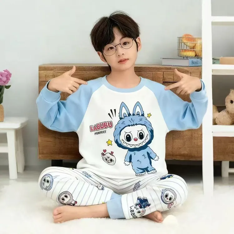 秋冬保暖内衣套装卡通风吸汗女家居服套装薄款少年男童