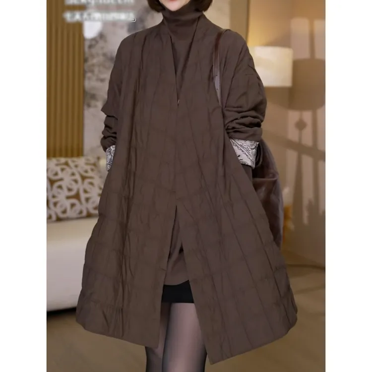 时尚高级感美拉德保暖棉服女2025秋季新款中长款遮肉显瘦棉衣外套