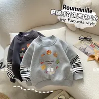 【麦麦妈】D027冬季中小童印花假两件加绒卫衣新品男女宝宝宽松保暖