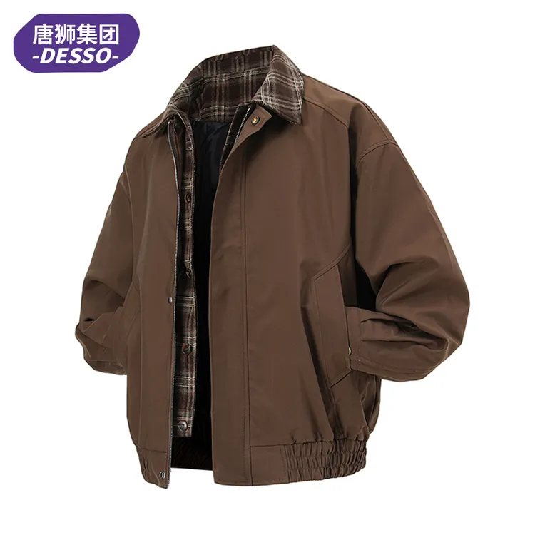 唐狮集团DESSO秋冬潮牌翻领格纹拼接飞行夹克男百搭高街休闲外套