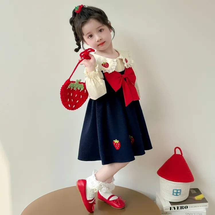 宝宝秋季连衣裙洋气娃娃领衬衫女童两件套春秋儿童韩版洋气衣服潮