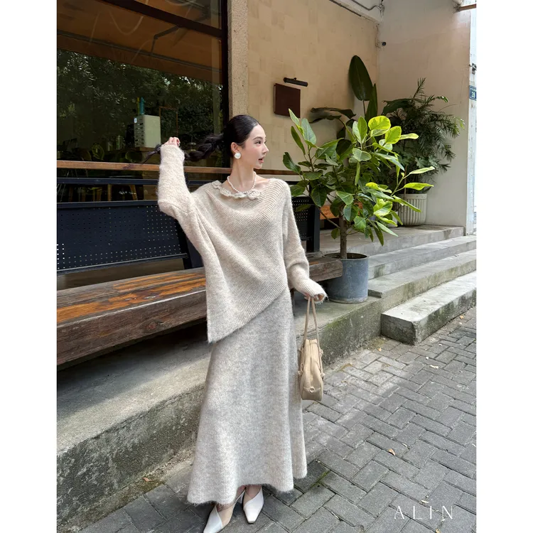 阿琳ALIN【浪漫圆舞曲】秋季羊毛慵懒针织毛衣半身裙套装女AL5GZZ18