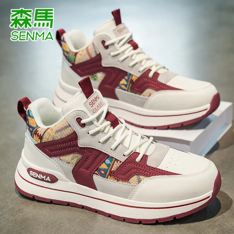 森马男鞋冬季新款中国风拼色花布高帮板鞋青少年小白鞋运动休闲鞋